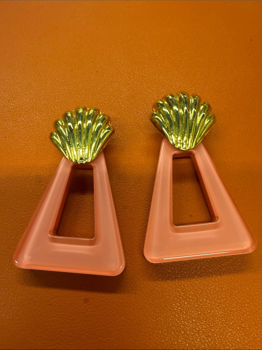 RIXO Coral Triangle Drop Earrings with Gold Shell Studs